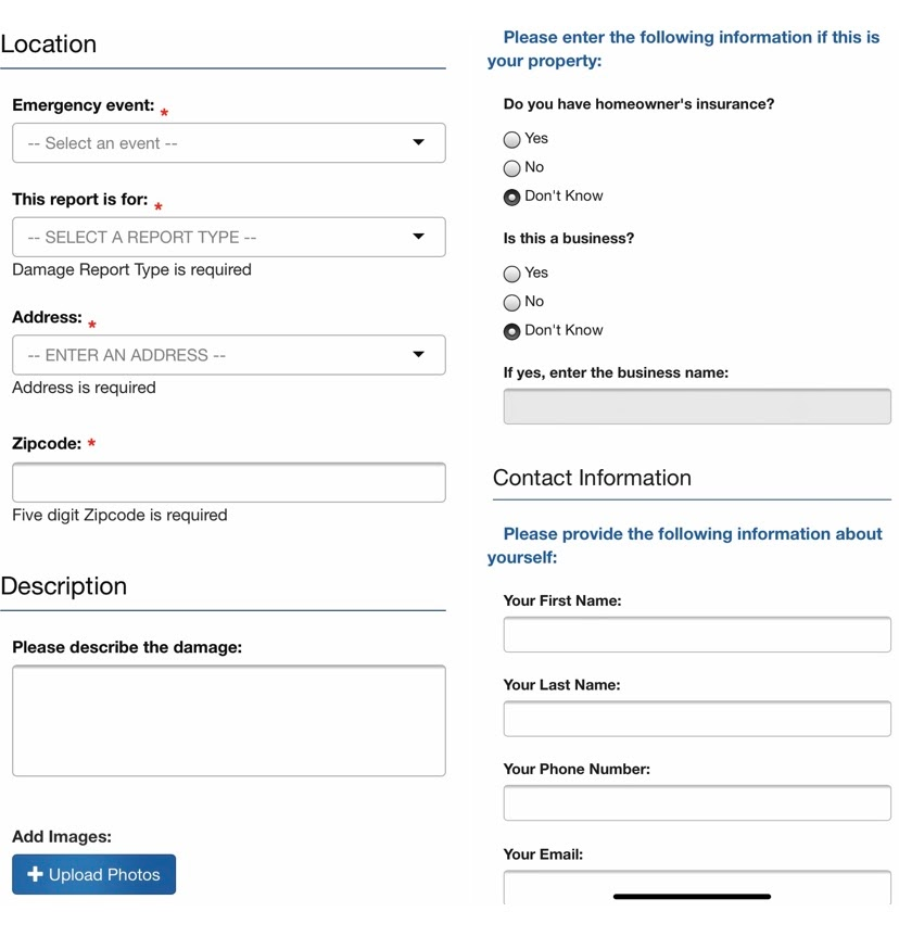 Screenshot of the Arlington County, Virginia Resident Self-Reporting form.