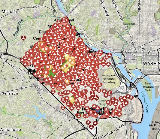 Screenshot of the Arlington County, Virginia real-time EOC Map for Flash Flooding.